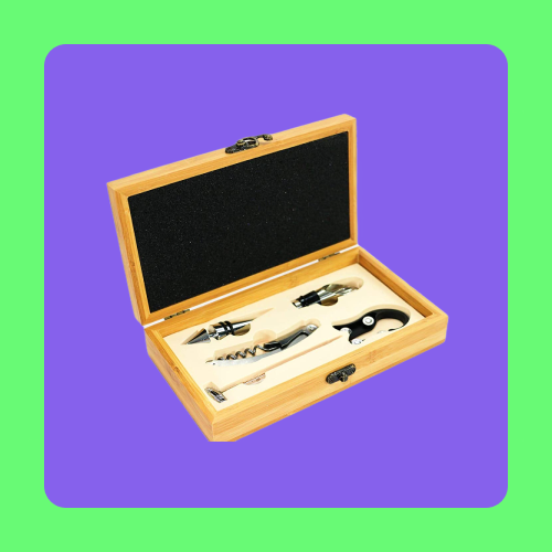 Kit de Acessórios para Vinhos com Estojo em Bambu