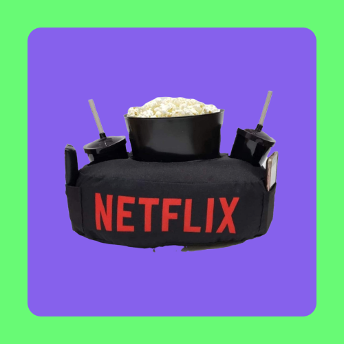 Kit Almofada C/Porta Pipoca Balde +2 Copos Netflix C:Bolso Presente Dia dos Namorados